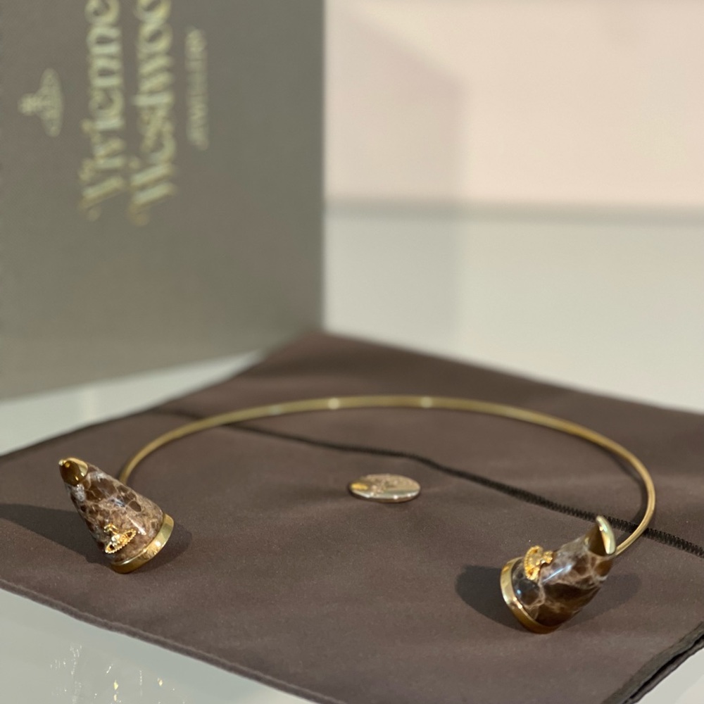Vivienne Westwood ICONIC RARE 2014 HORN TIARA MARBLE BROWN/gold